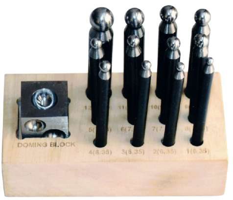 Dapping Punch Set of 12 + 1"x1" Block + Wooden Stand