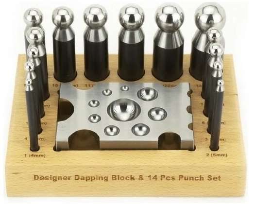 Dapping Punch 14 Pc With 4" Designer Block Matching Set