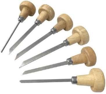 Graver Set Of 6 With Wooden Handle Includes 4 Flat , 1 Round & 1 Square