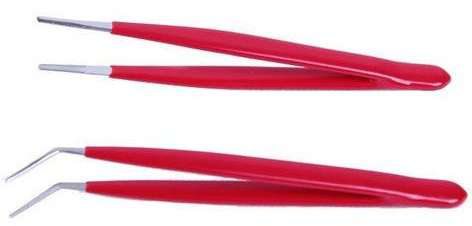 Tweezer With Insulated Red Pvc Grip Straight & Curved